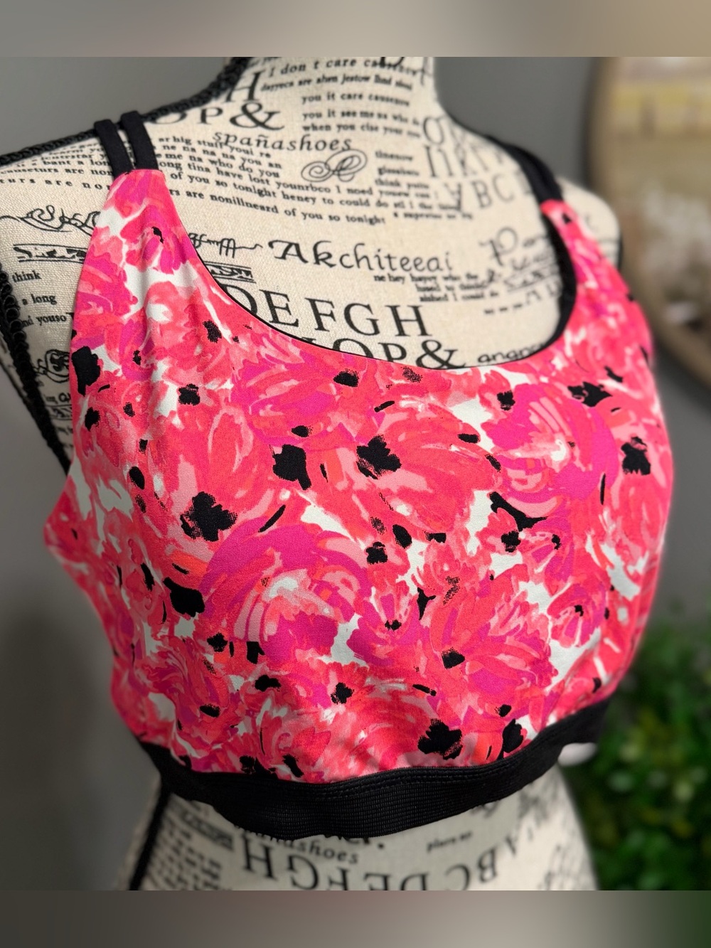 be inspired Pink Floral Supportive Sports Bra with Black Trim